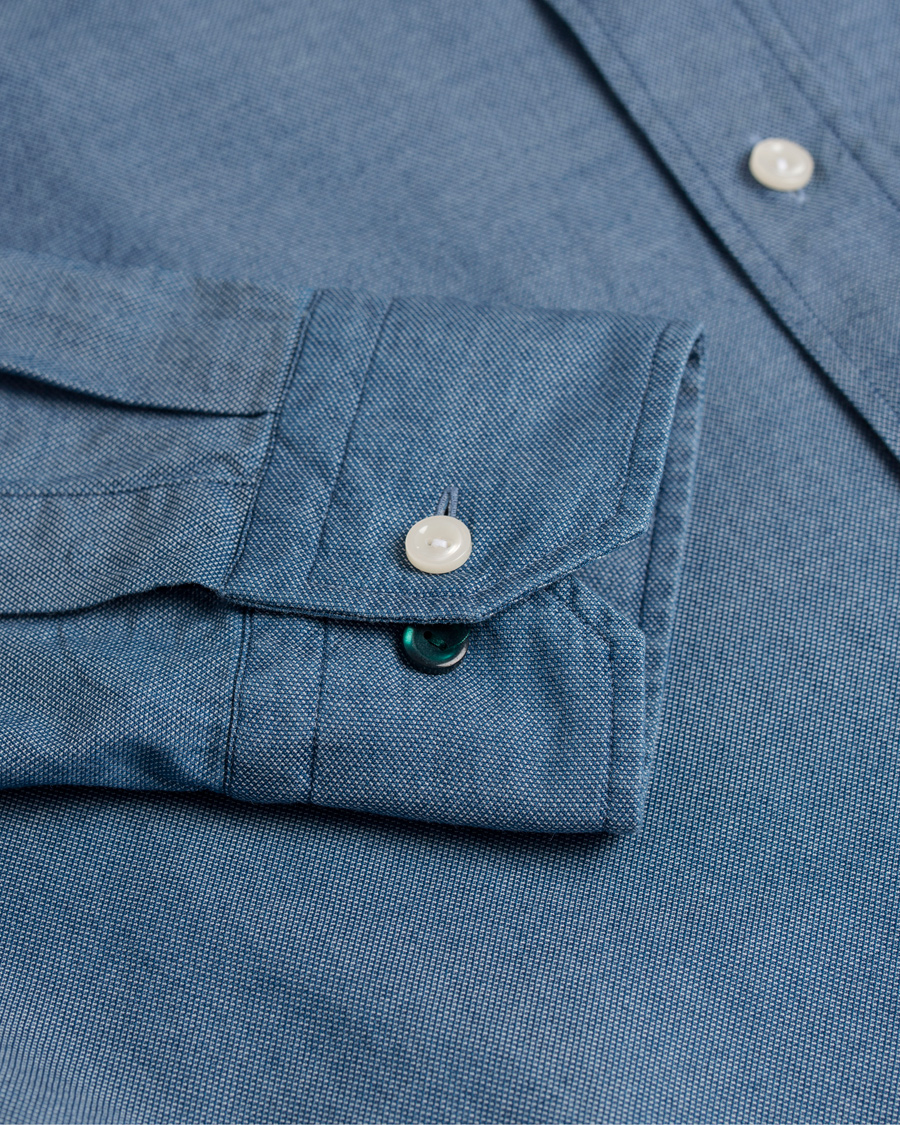 Homme | Chemises | Eton | Slim Fit Green Ribbon Denim BD Shirt Indigo