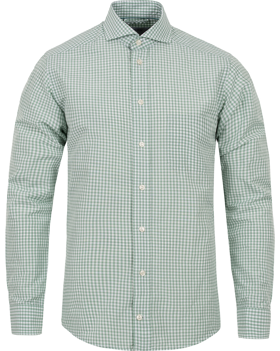 Homme | Chemises | Eton | Slim Fit Green Ribbon Linen Shirt Green/White