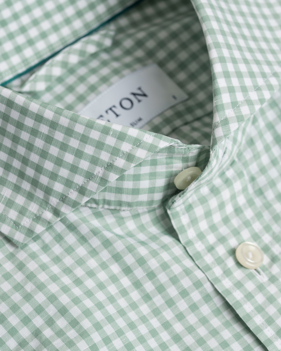 Homme | Chemises | Eton | Slim Fit Green Ribbon Linen Shirt Green/White