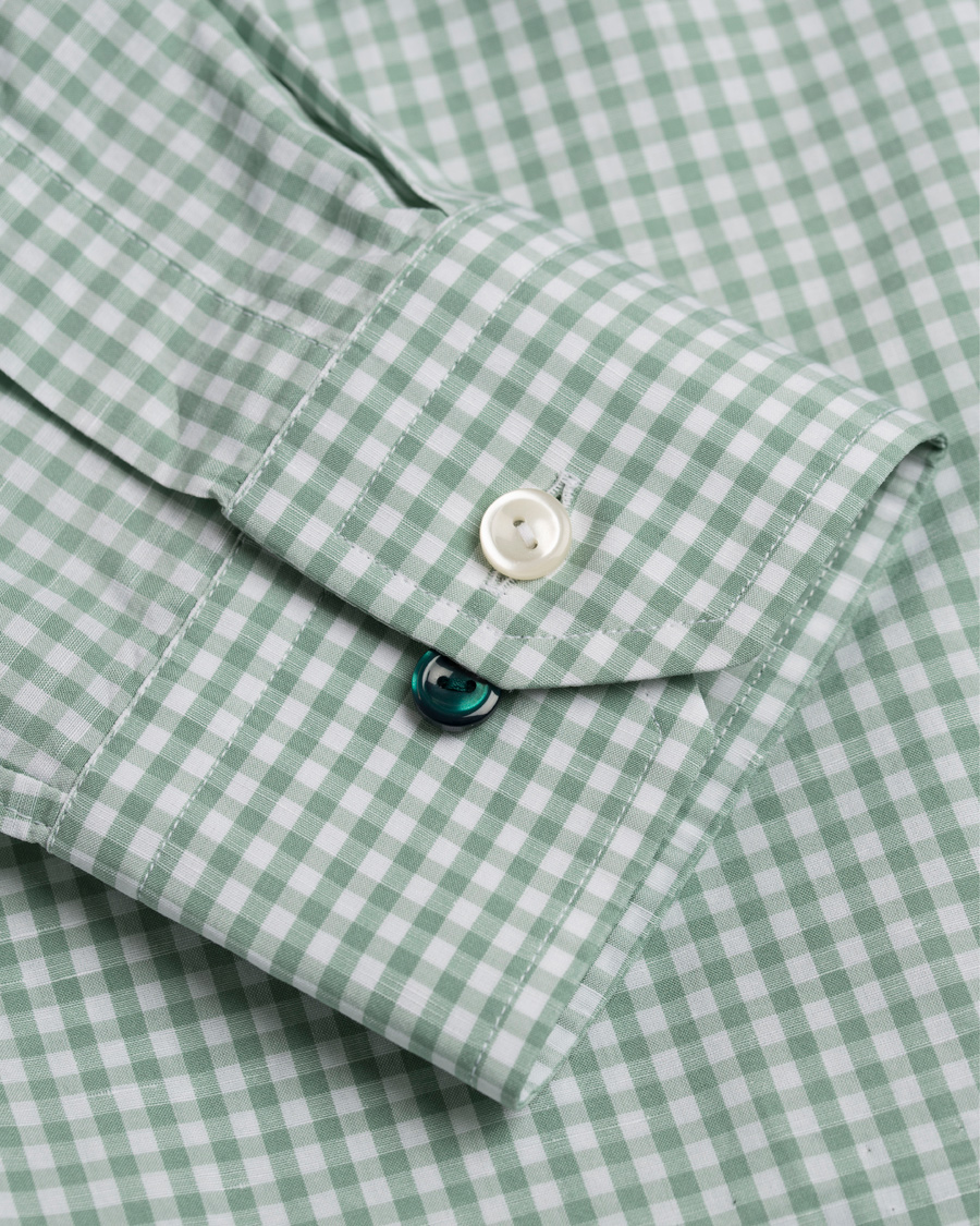 Homme | Chemises | Eton | Slim Fit Green Ribbon Linen Shirt Green/White