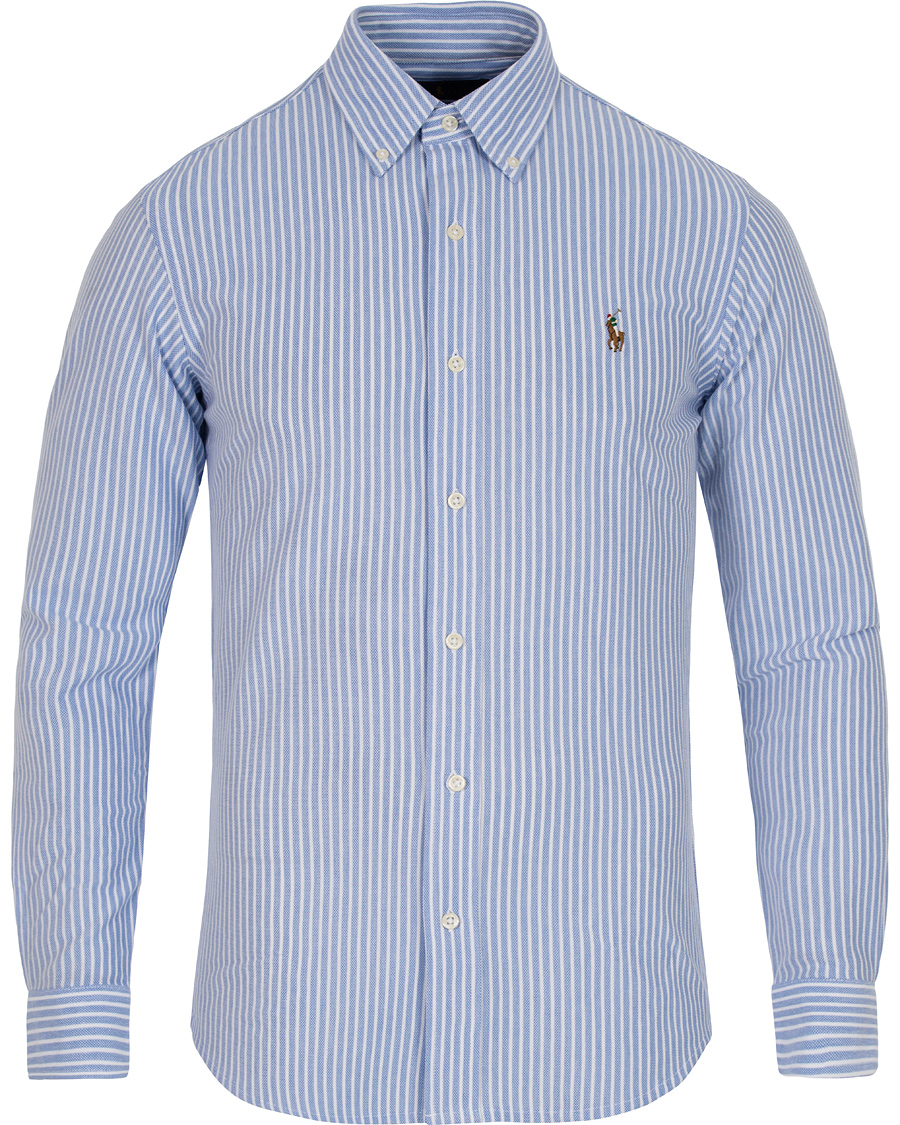 Heren | Overhemden | Polo Ralph Lauren | Slim Fit Knit Oxford Stripe Shirt White/Blue