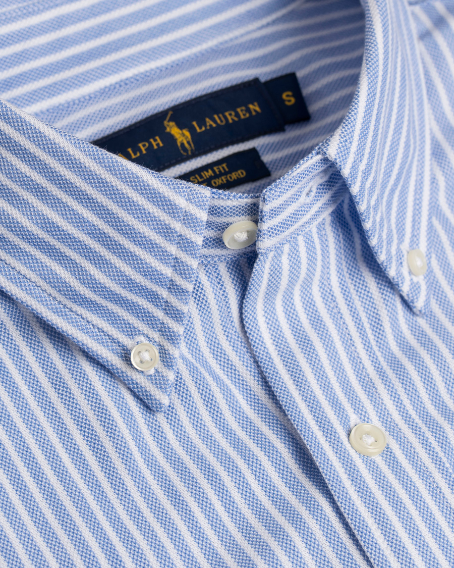Heren | Overhemden | Polo Ralph Lauren | Slim Fit Knit Oxford Stripe Shirt White/Blue