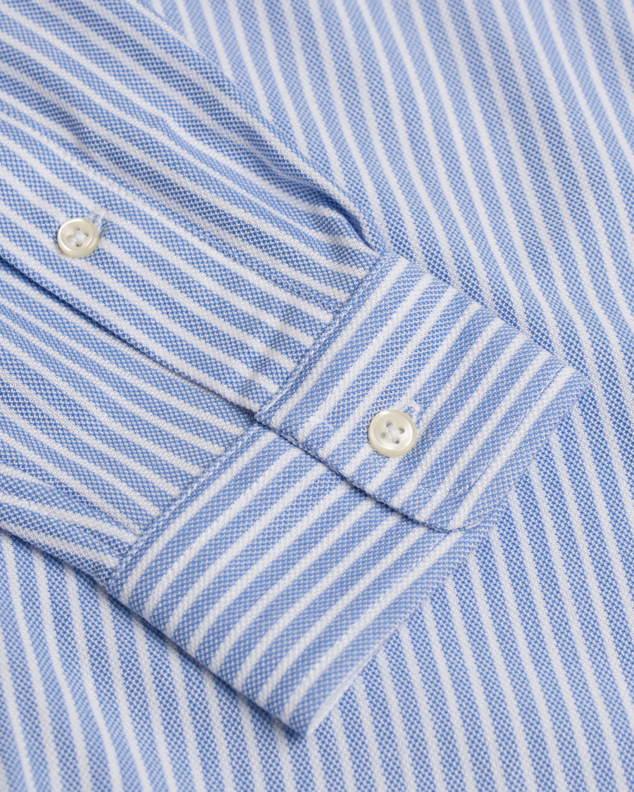 Heren | Overhemden | Polo Ralph Lauren | Slim Fit Knit Oxford Stripe Shirt White/Blue