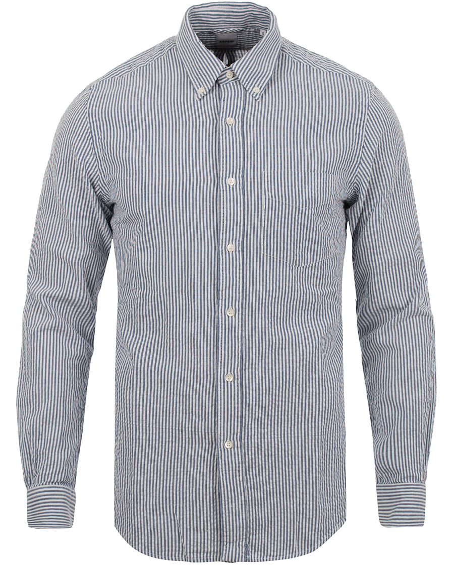 Homme | Chemises | Aspesi | Seersucker Stripe Shirt Black/Blue