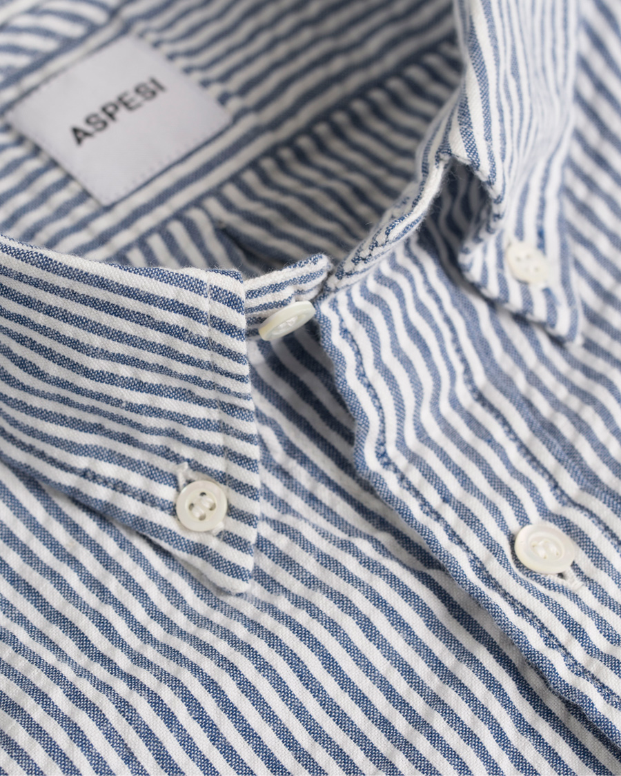 Homme | Chemises | Aspesi | Seersucker Stripe Shirt Black/Blue