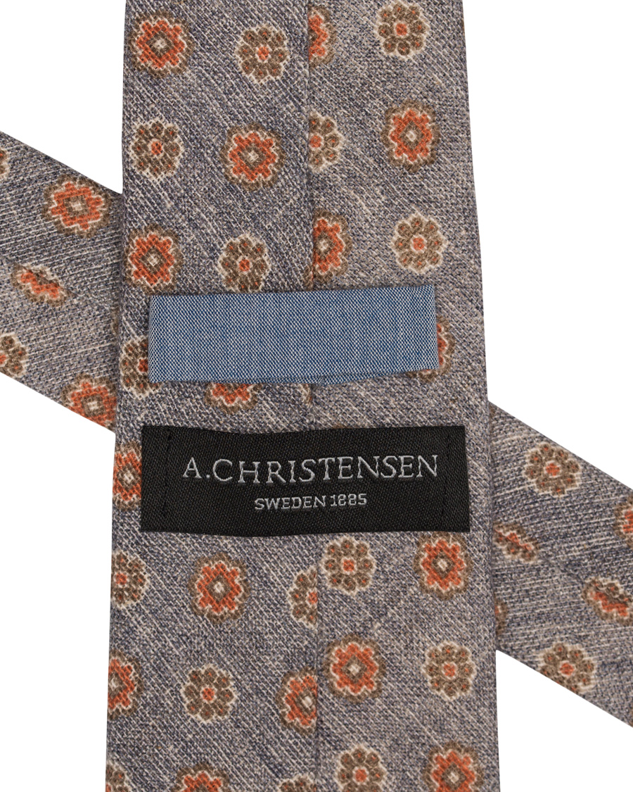 Homme | Amanda Christensen Printed Flower Linen 8 cm Tie Blue | Amanda Christensen | Printed Flower Linen 8 cm Tie Blue