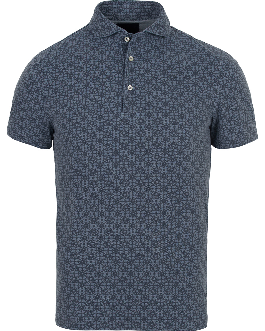 Homme | Polos | Gran Sasso | Printed Washed Denim Polo Blue