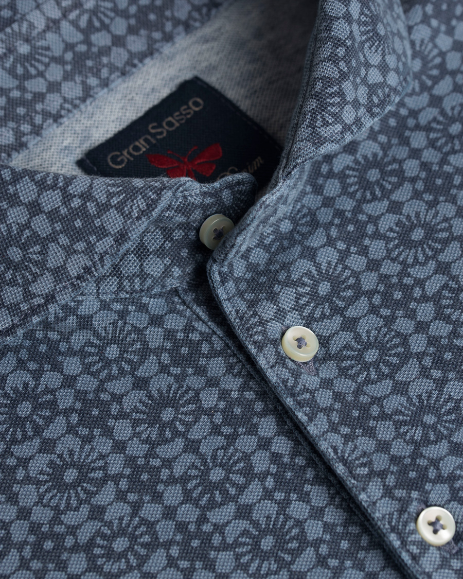 Homme | Polos | Gran Sasso | Printed Washed Denim Polo Blue