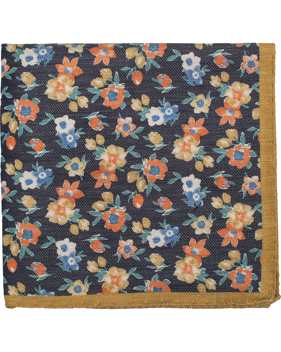 Homme | Oscar Jacobson Printed Flower Linen/Silk Pocket Square Blue | Oscar Jacobson | Printed Flower Linen/Silk Pocket Square Blue