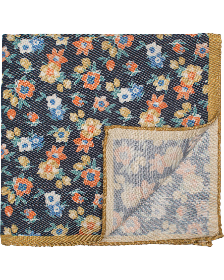 Homme | Oscar Jacobson Printed Flower Linen/Silk Pocket Square Blue | Oscar Jacobson | Printed Flower Linen/Silk Pocket Square Blue