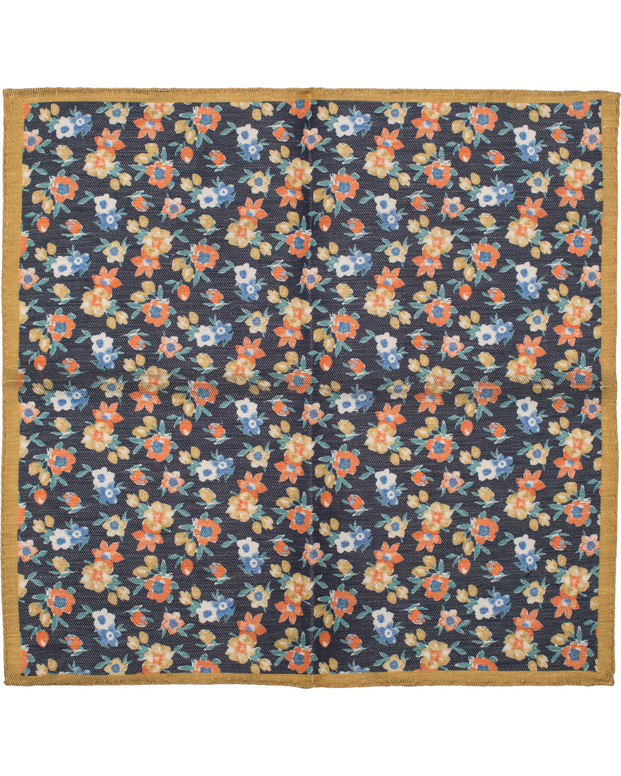 Homme | Oscar Jacobson Printed Flower Linen/Silk Pocket Square Blue | Oscar Jacobson | Printed Flower Linen/Silk Pocket Square Blue