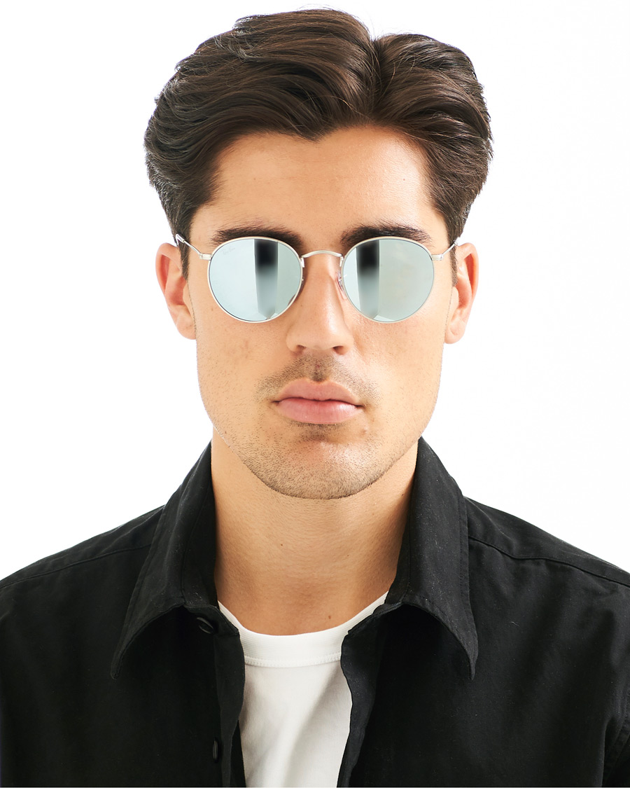 Homme | Ray-Ban 0RB3447 Round Sunglasses Matte Silver/Silver Mirror | Ray-Ban | 0RB3447 Round Sunglasses Matte Silver/Silver Mirror