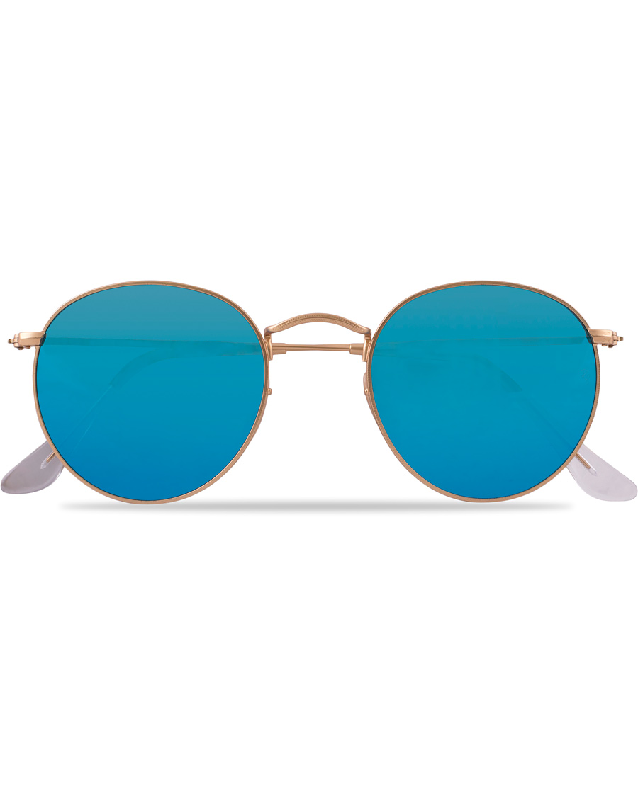 Homme | Ray-Ban 0RB3447 Polarized Round Sunglasses Matte Gold/Blue Mirror | Ray-Ban | 0RB3447 Polarized Round Sunglasses Matte Gold/Blue Mirror