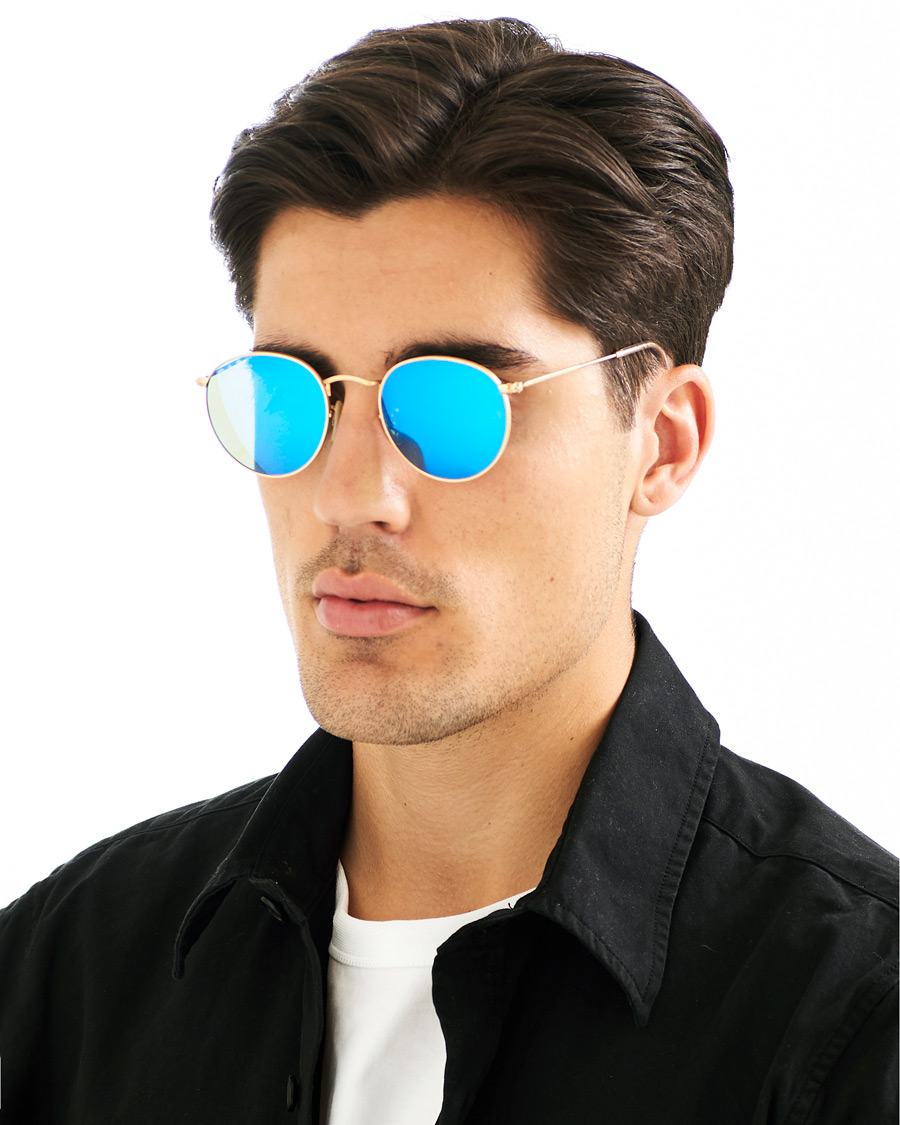 Homme | Ray-Ban 0RB3447 Polarized Round Sunglasses Matte Gold/Blue Mirror | Ray-Ban | 0RB3447 Polarized Round Sunglasses Matte Gold/Blue Mirror