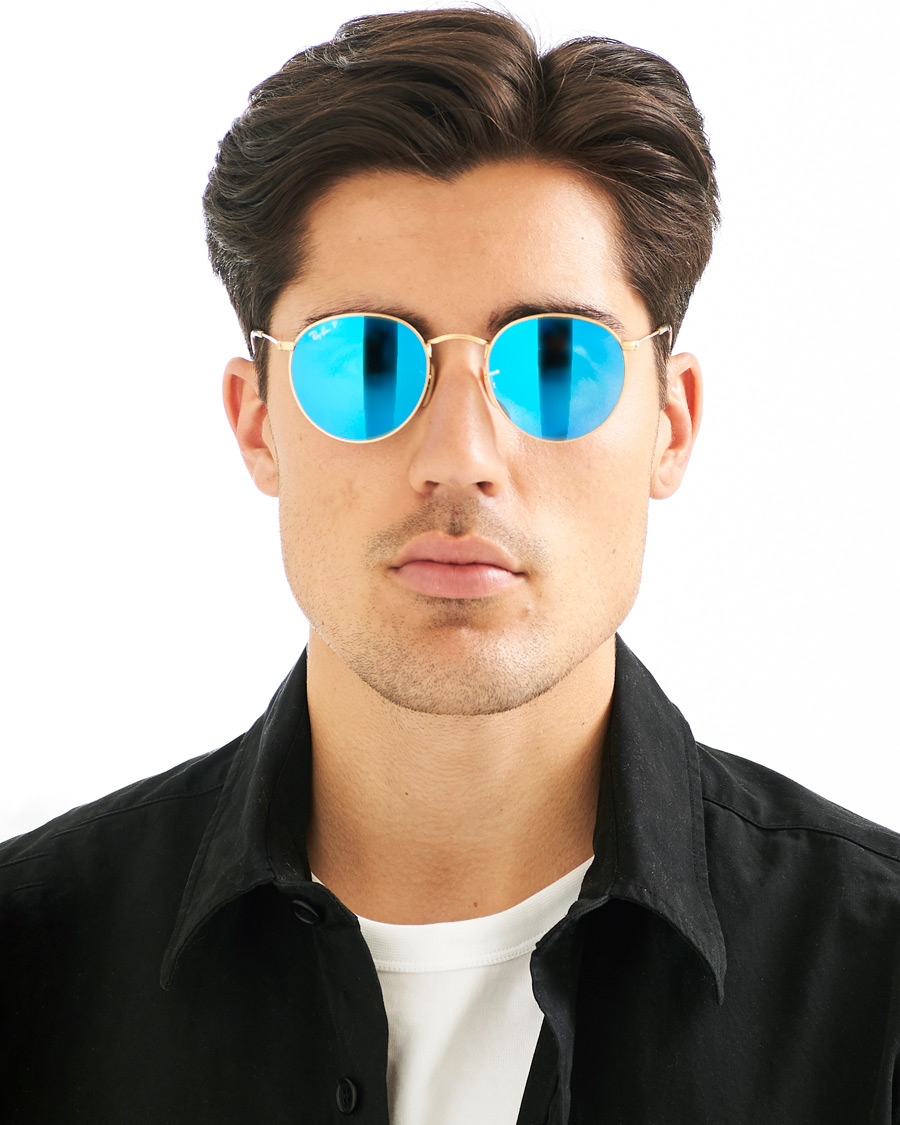 Homme | Ray-Ban 0RB3447 Polarized Round Sunglasses Matte Gold/Blue Mirror | Ray-Ban | 0RB3447 Polarized Round Sunglasses Matte Gold/Blue Mirror
