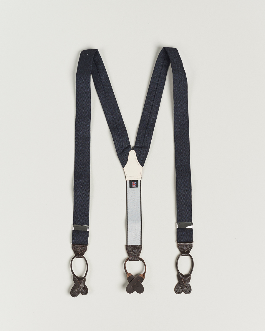 Homme | Albert Thurston Herringbone Braces 40mm Dark Blue | Albert Thurston | Herringbone Braces 40mm Dark Blue