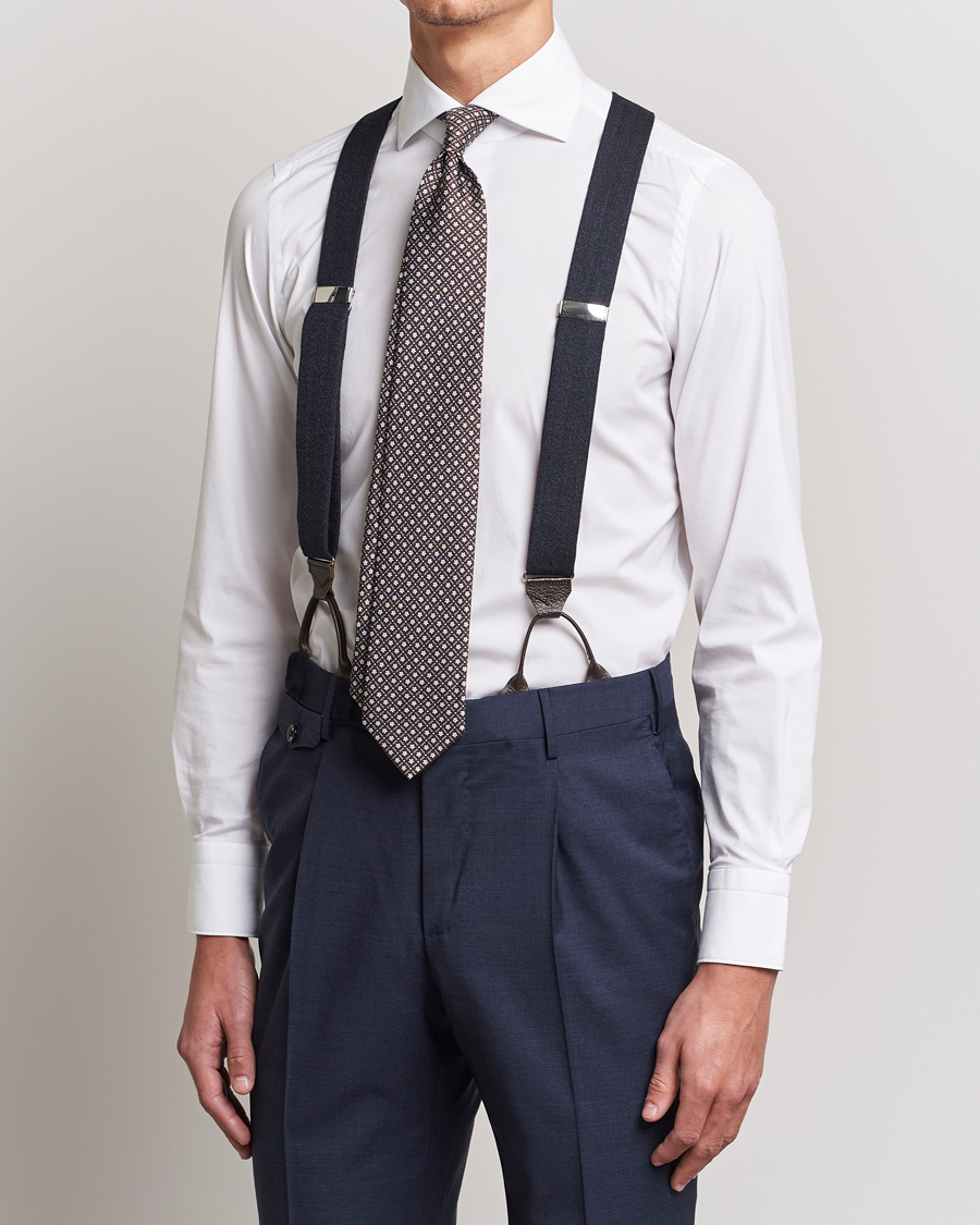 Homme | Albert Thurston Herringbone Braces 40mm Dark Blue | Albert Thurston | Herringbone Braces 40mm Dark Blue