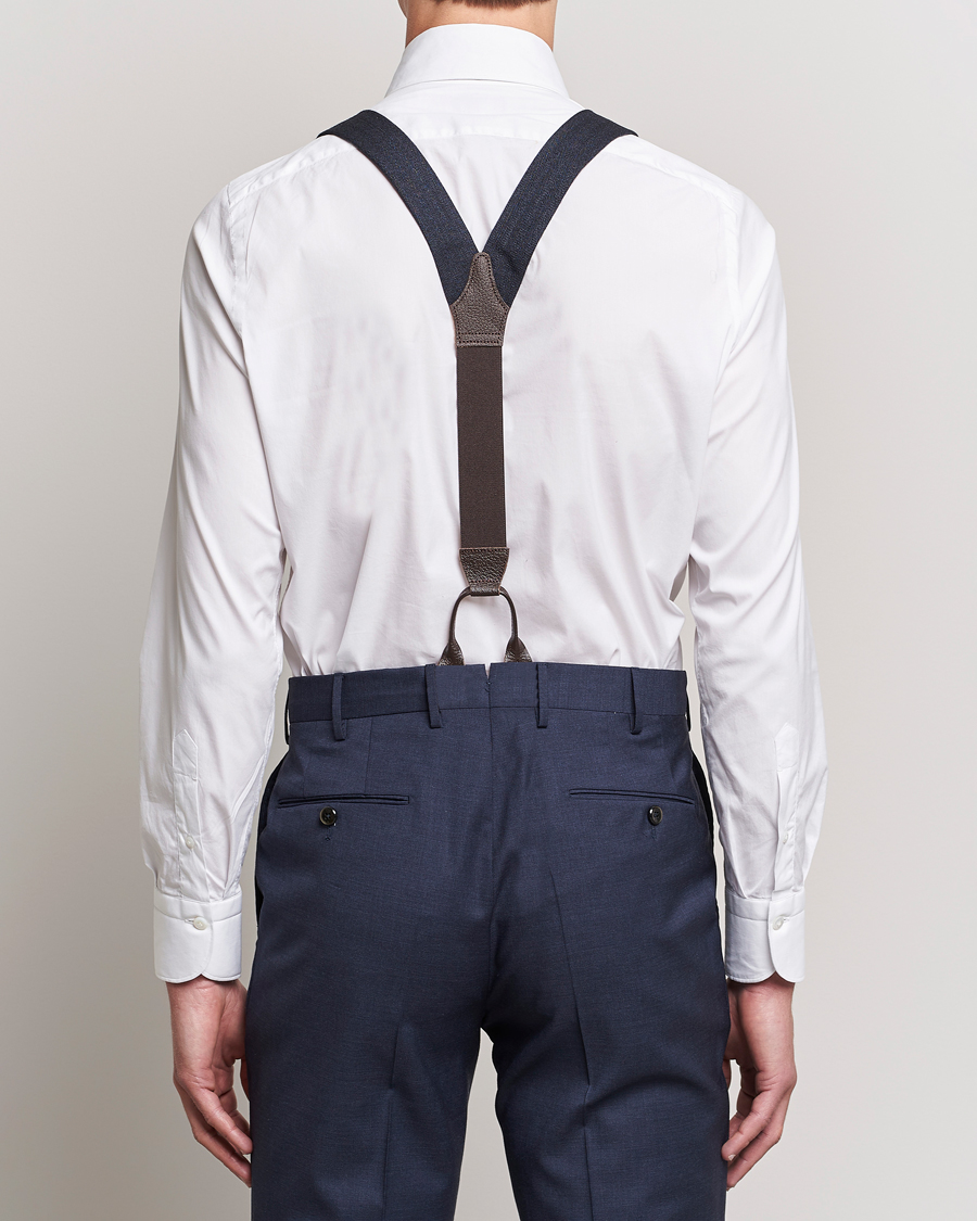 Homme | Albert Thurston Herringbone Braces 40mm Dark Blue | Albert Thurston | Herringbone Braces 40mm Dark Blue