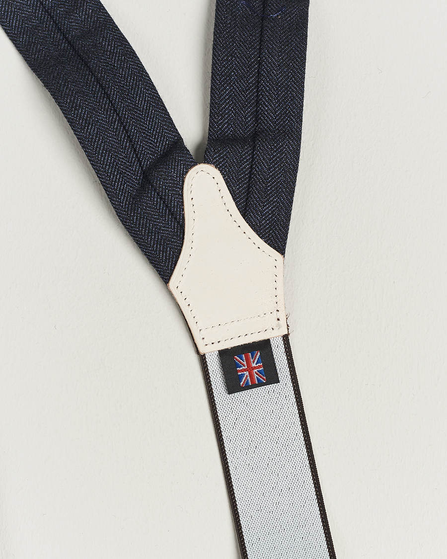 Homme | Albert Thurston Herringbone Braces 40mm Dark Blue | Albert Thurston | Herringbone Braces 40mm Dark Blue