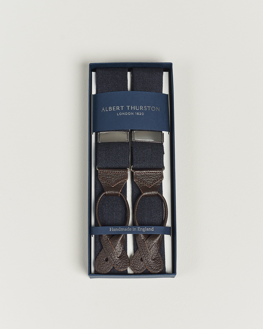 Homme | Albert Thurston Herringbone Braces 40mm Dark Blue | Albert Thurston | Herringbone Braces 40mm Dark Blue