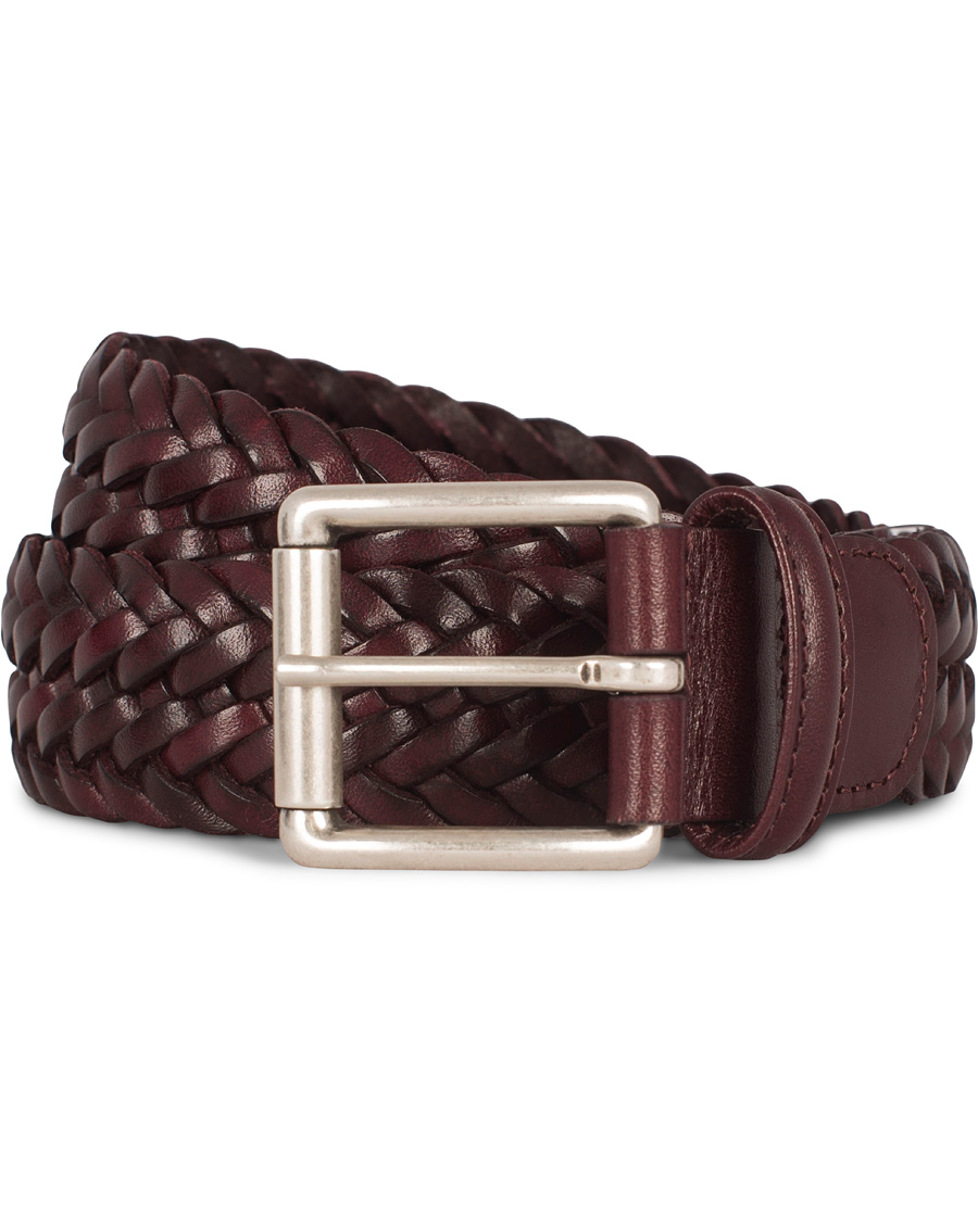 Homme | Anderson's Braided Leather 3,5 cm Belt Burgundy Red | Anderson's | Braided Leather 3,5 cm Belt Burgundy Red