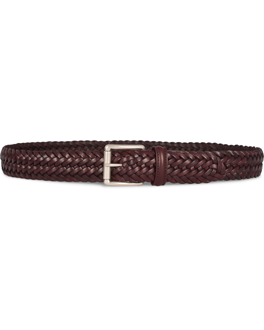 Homme | Anderson's Braided Leather 3,5 cm Belt Burgundy Red | Anderson's | Braided Leather 3,5 cm Belt Burgundy Red