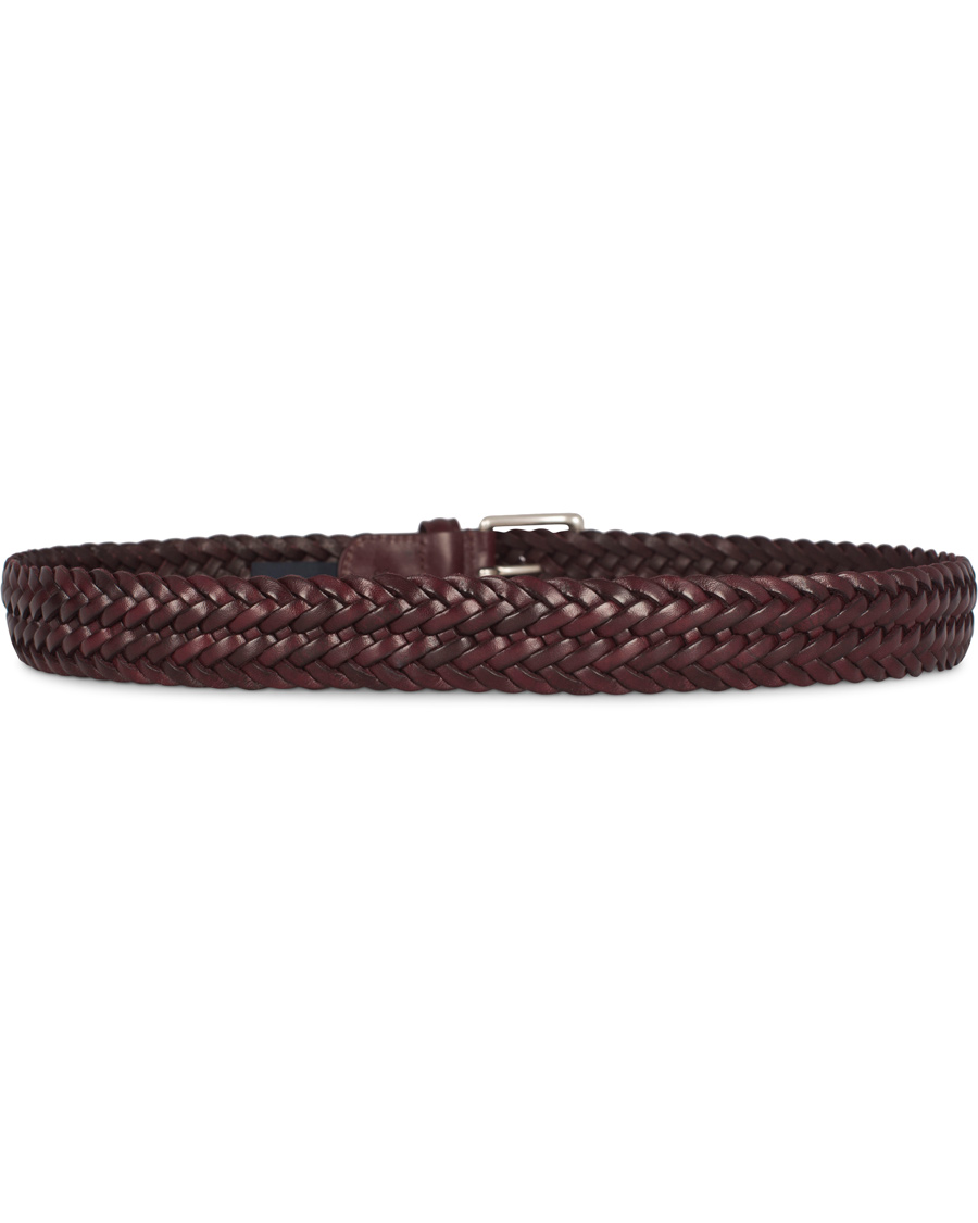 Homme | Anderson's Braided Leather 3,5 cm Belt Burgundy Red | Anderson's | Braided Leather 3,5 cm Belt Burgundy Red