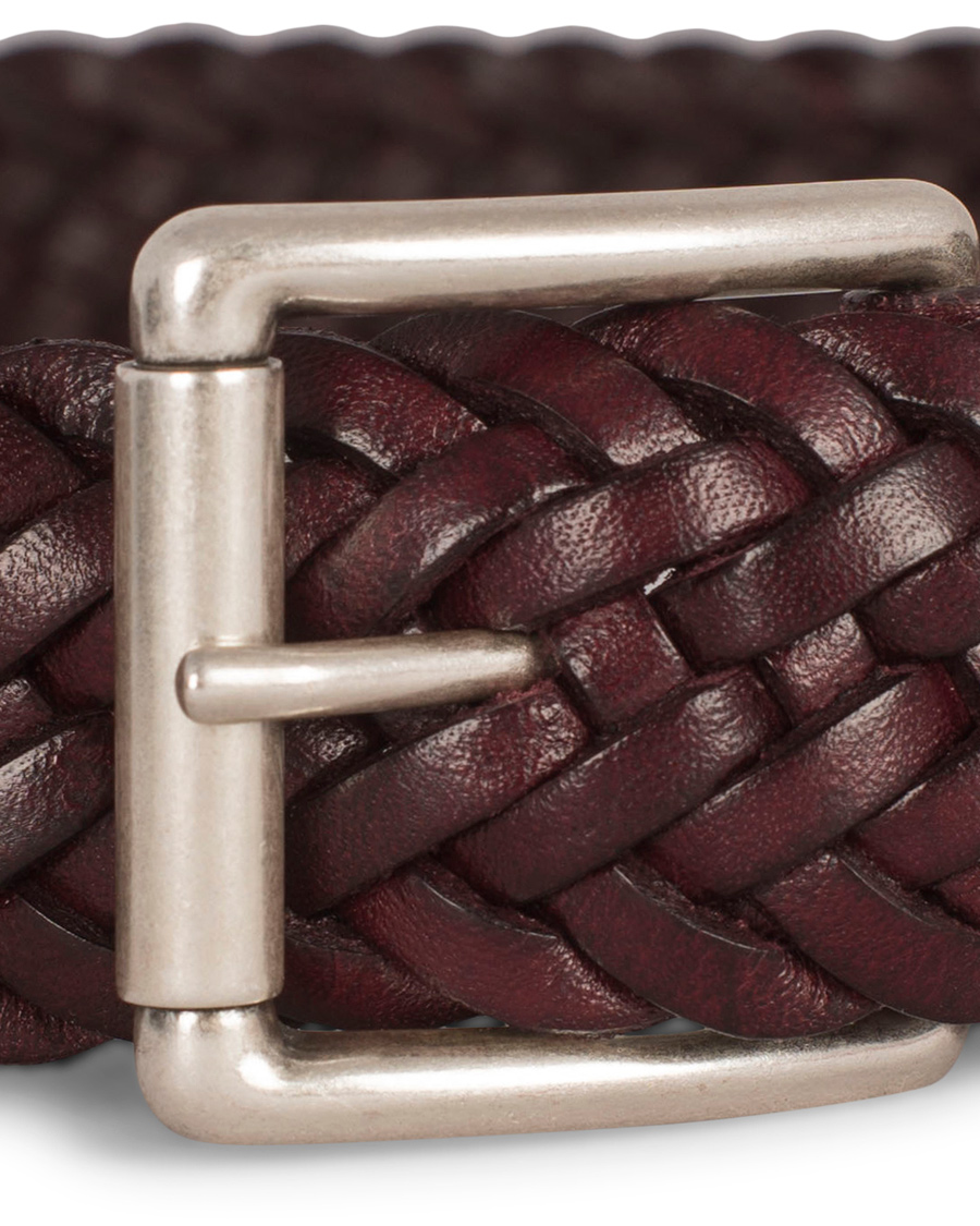 Homme | Anderson's Braided Leather 3,5 cm Belt Burgundy Red | Anderson's | Braided Leather 3,5 cm Belt Burgundy Red
