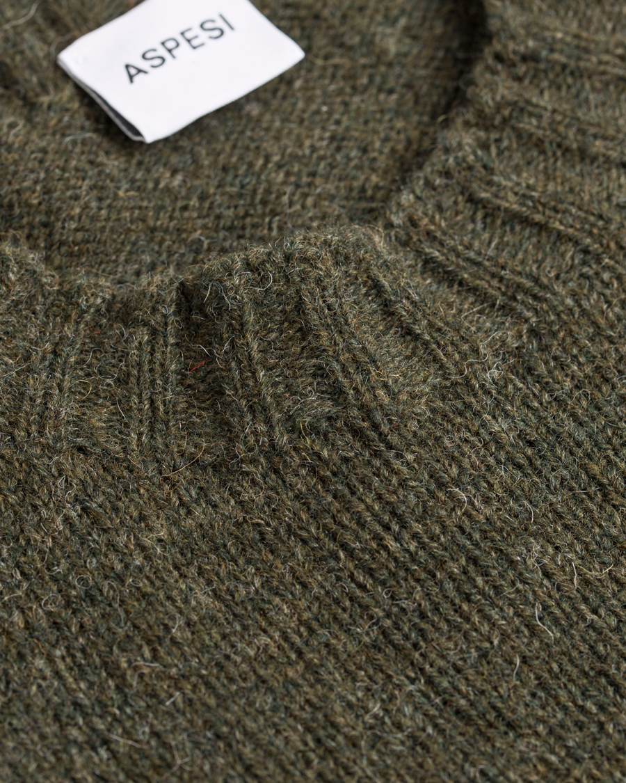 Homme | Pulls Et Tricots | Aspesi | Crew Neck Shetland Knit Moss Green