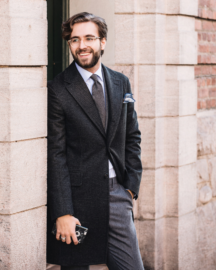 Homme | Manteaux Et Vestes | Boglioli | Glen Plaid Silk Coat Dark Grey