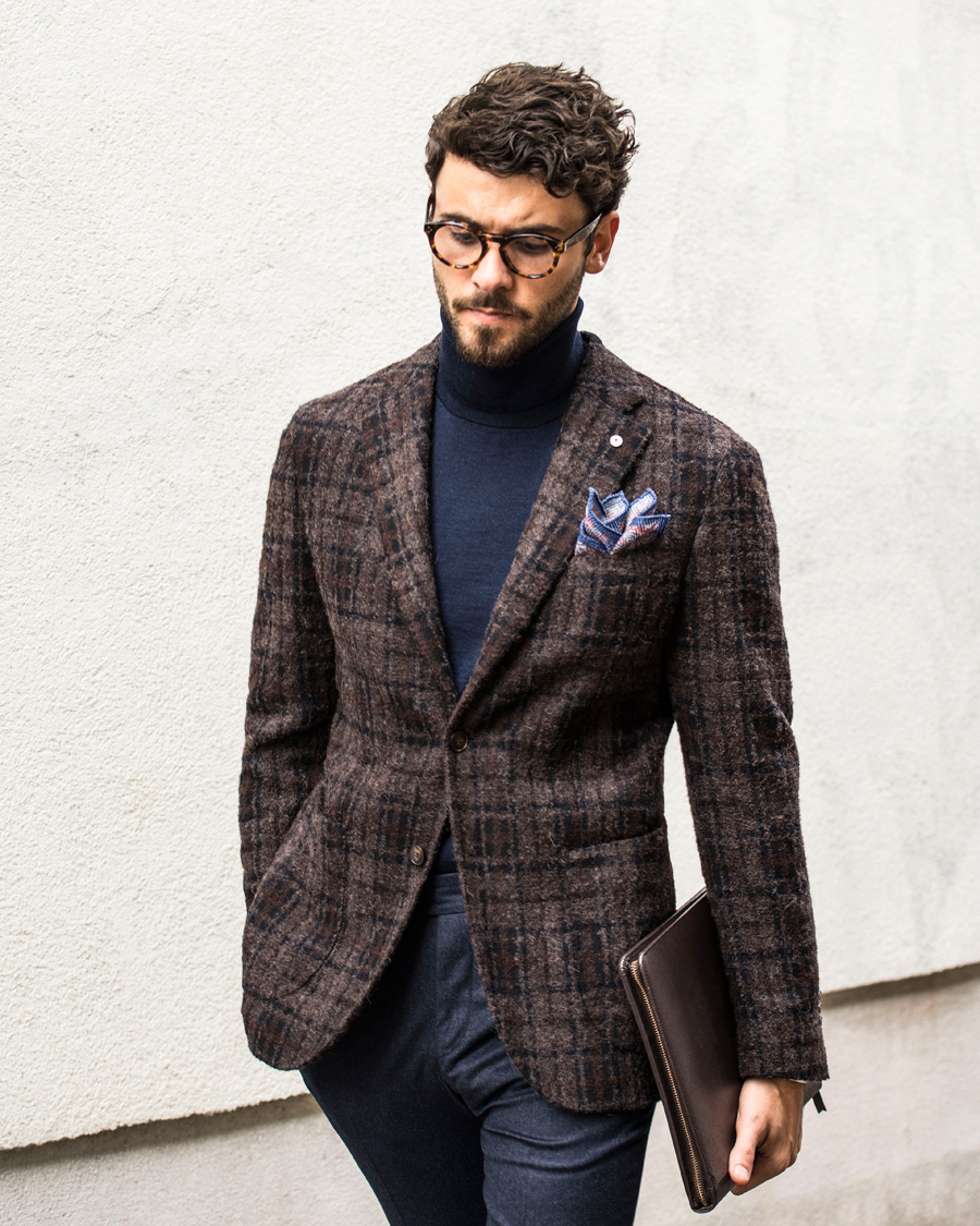 Heren | Blazers | L.B.M. 1911 | Jack Regular Wool Bouclé Check Blazer Dark Brown
