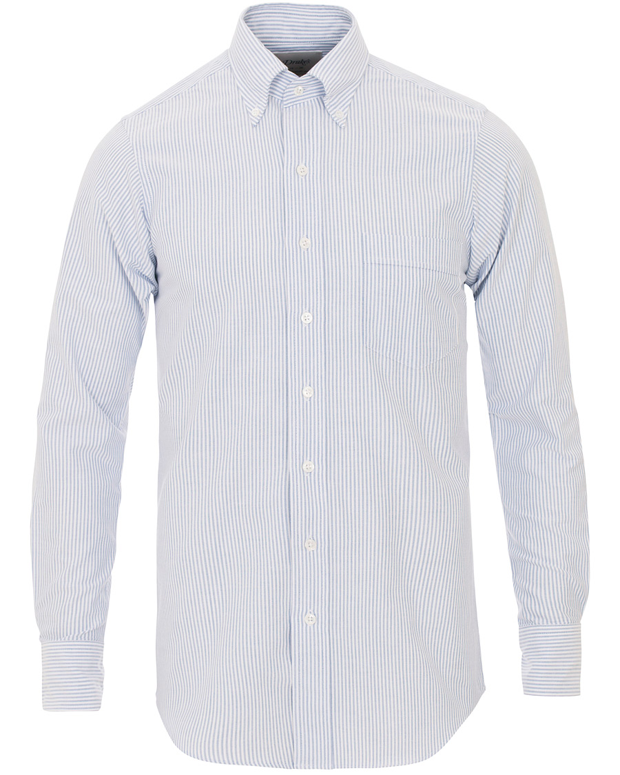 Heren | Overhemden | Drake's | Slim Fit Oxford BD Stripe Shirt Blue