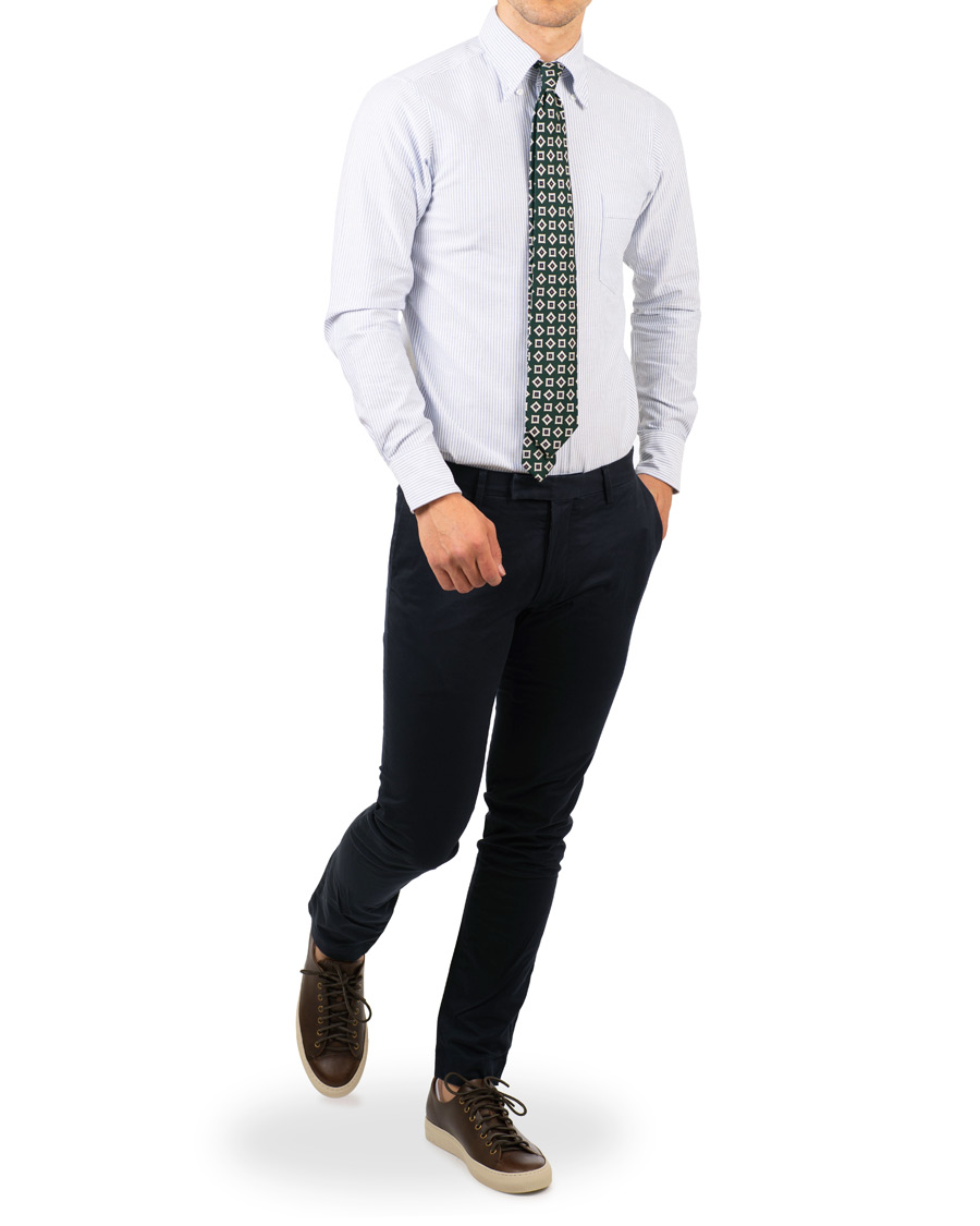 Heren | Overhemden | Drake's | Slim Fit Oxford BD Stripe Shirt Blue