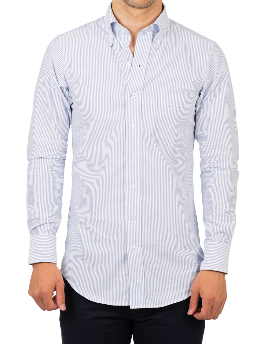 Heren | Overhemden | Drake's | Slim Fit Oxford BD Stripe Shirt Blue