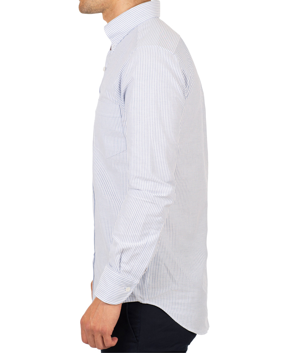 Heren | Overhemden | Drake's | Slim Fit Oxford BD Stripe Shirt Blue