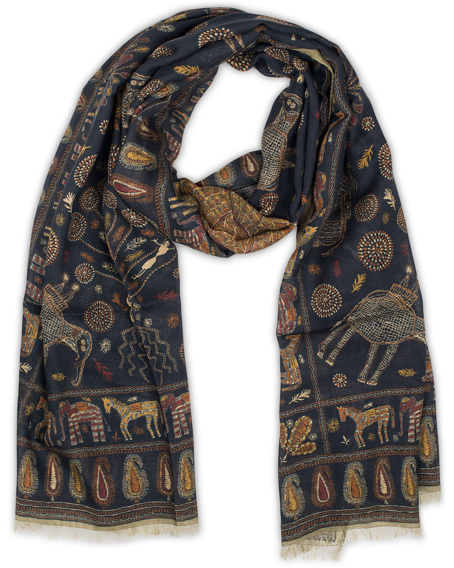 Homme | Drake's Embroidered Animal Print Scarf Dark Blue | Drake's | Embroidered Animal Print Scarf Dark Blue