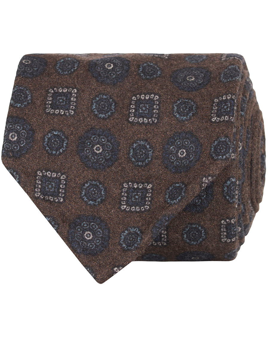 Homme | Drake's Medallion Wool/Flannel 8 cm Tie Brown | Drake's | Medallion Wool/Flannel 8 cm Tie Brown