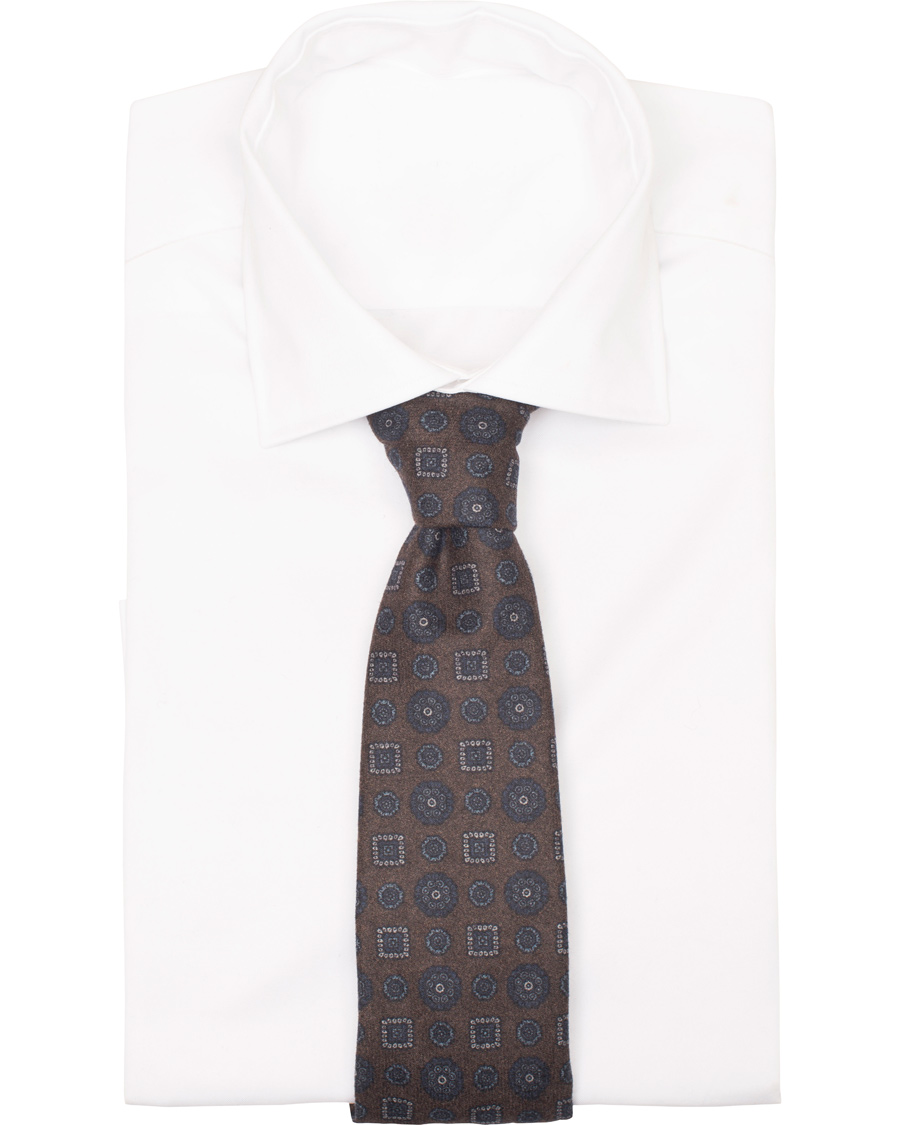 Homme | Drake's Medallion Wool/Flannel 8 cm Tie Brown | Drake's | Medallion Wool/Flannel 8 cm Tie Brown
