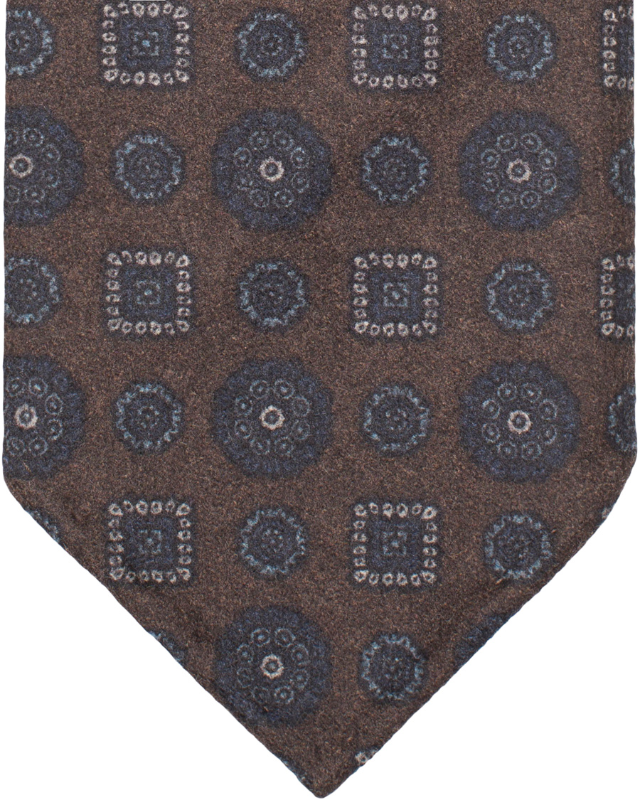 Homme | Drake's Medallion Wool/Flannel 8 cm Tie Brown | Drake's | Medallion Wool/Flannel 8 cm Tie Brown