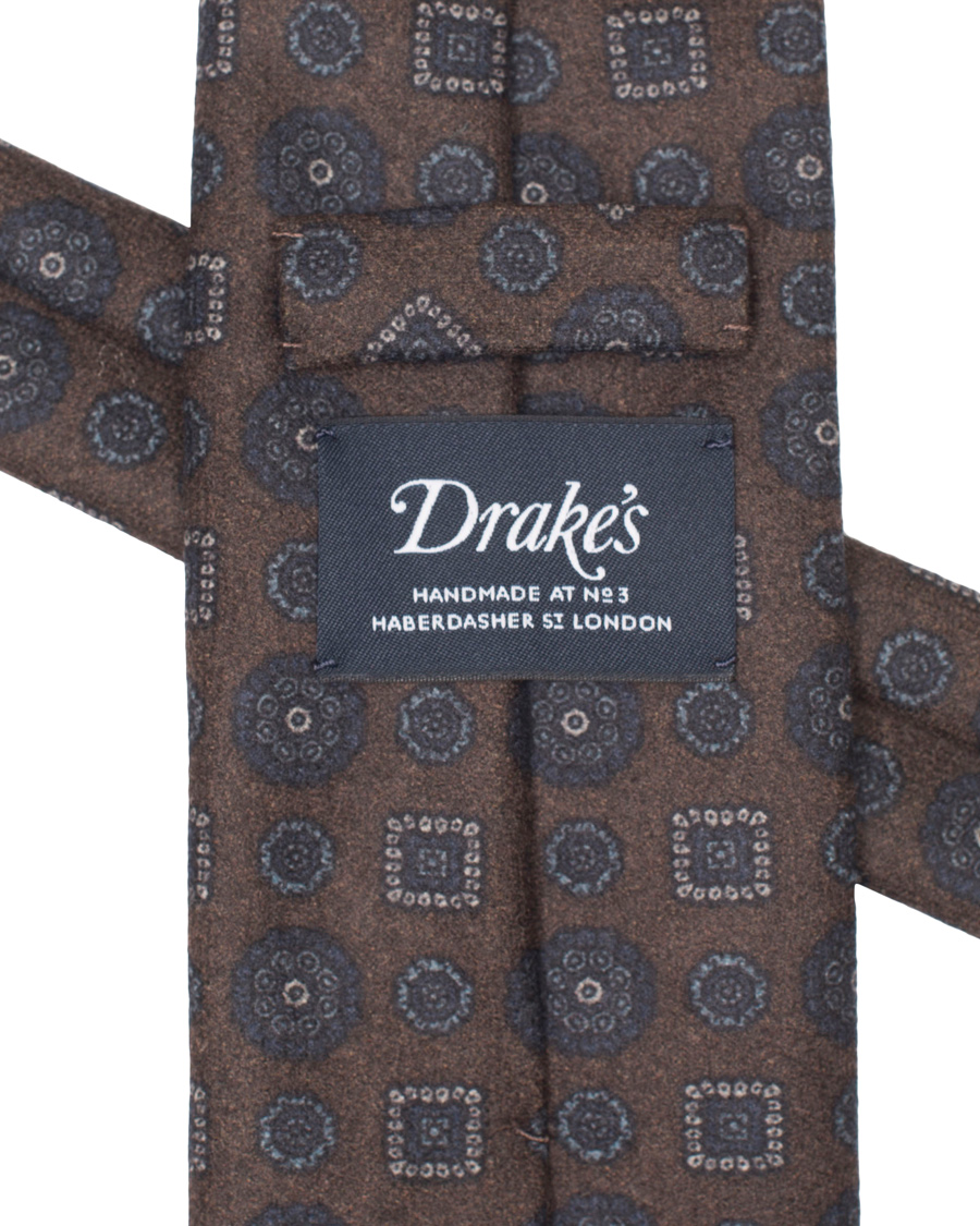 Homme | Drake's Medallion Wool/Flannel 8 cm Tie Brown | Drake's | Medallion Wool/Flannel 8 cm Tie Brown