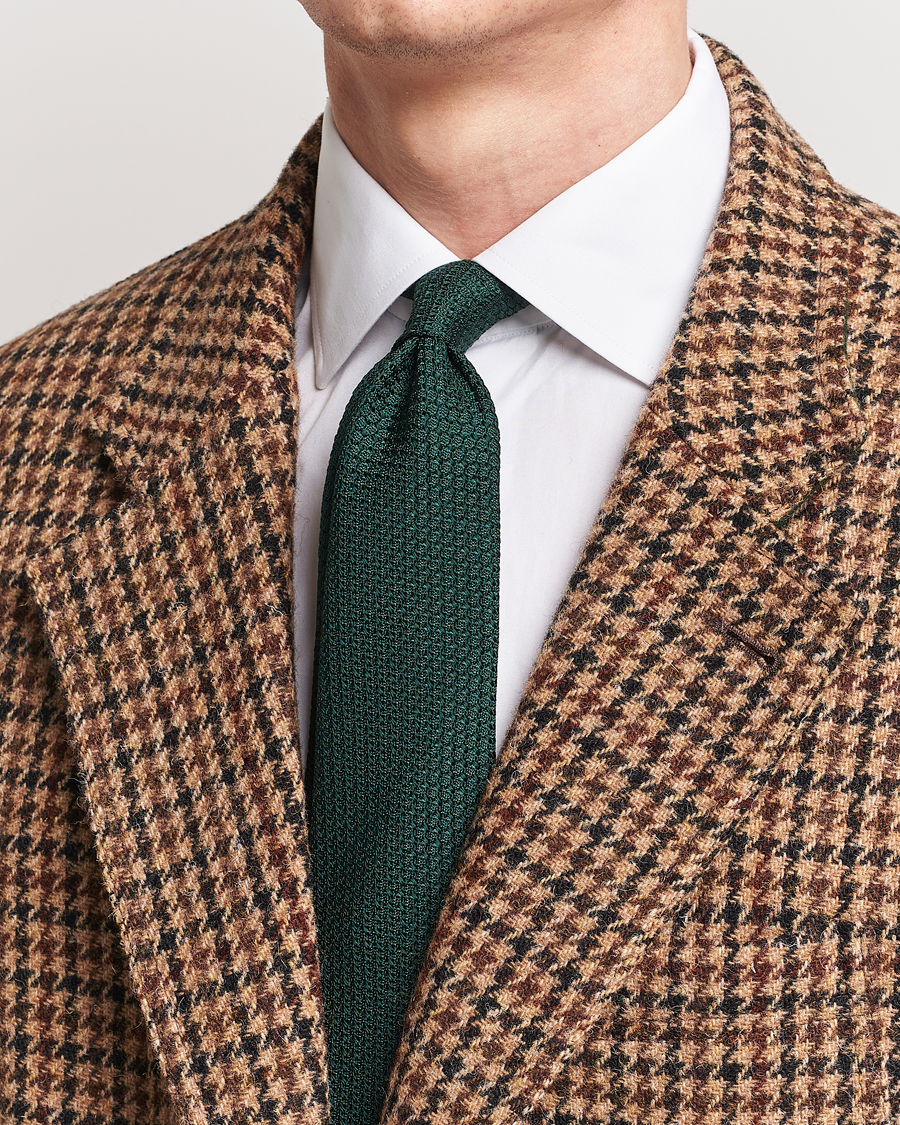 Homme | Cravates | Drake's | Large Knot Handrolled Grenadine Silk Tie Green