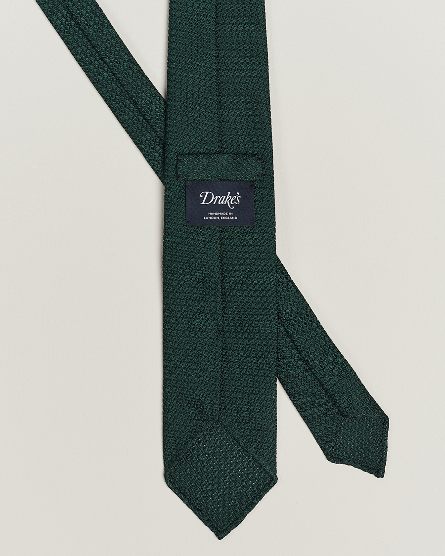 Homme | Cravates | Drake's | Large Knot Handrolled Grenadine Silk Tie Green