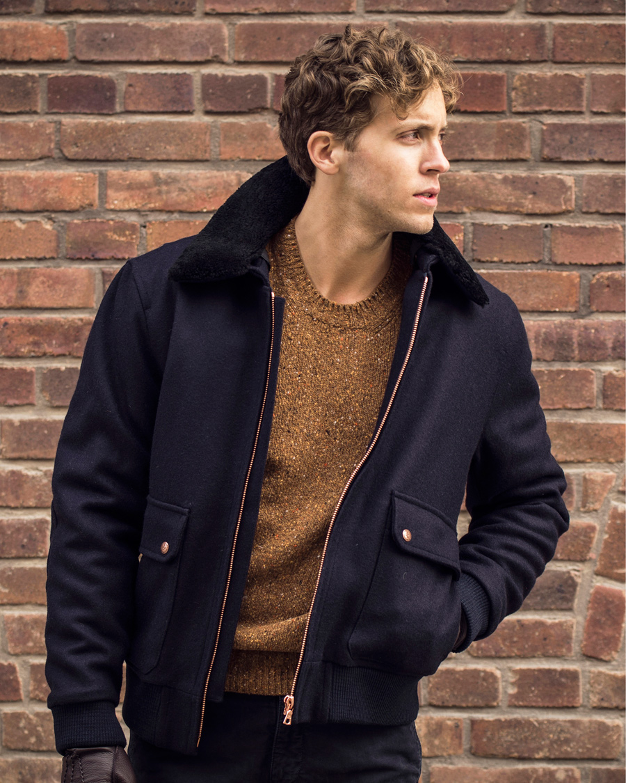 Homme | Manteaux Et Vestes | Private White V.C. | Pilot's Bomber Wool Jacket Navy