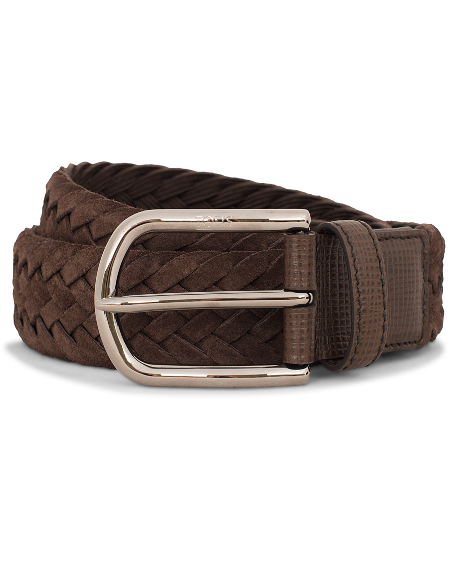 Homme | Tod's Intrecio Braided Suede 3,5 cm Belt Dark Brown | Tod's | Intrecio Braided Suede 3,5 cm Belt Dark Brown