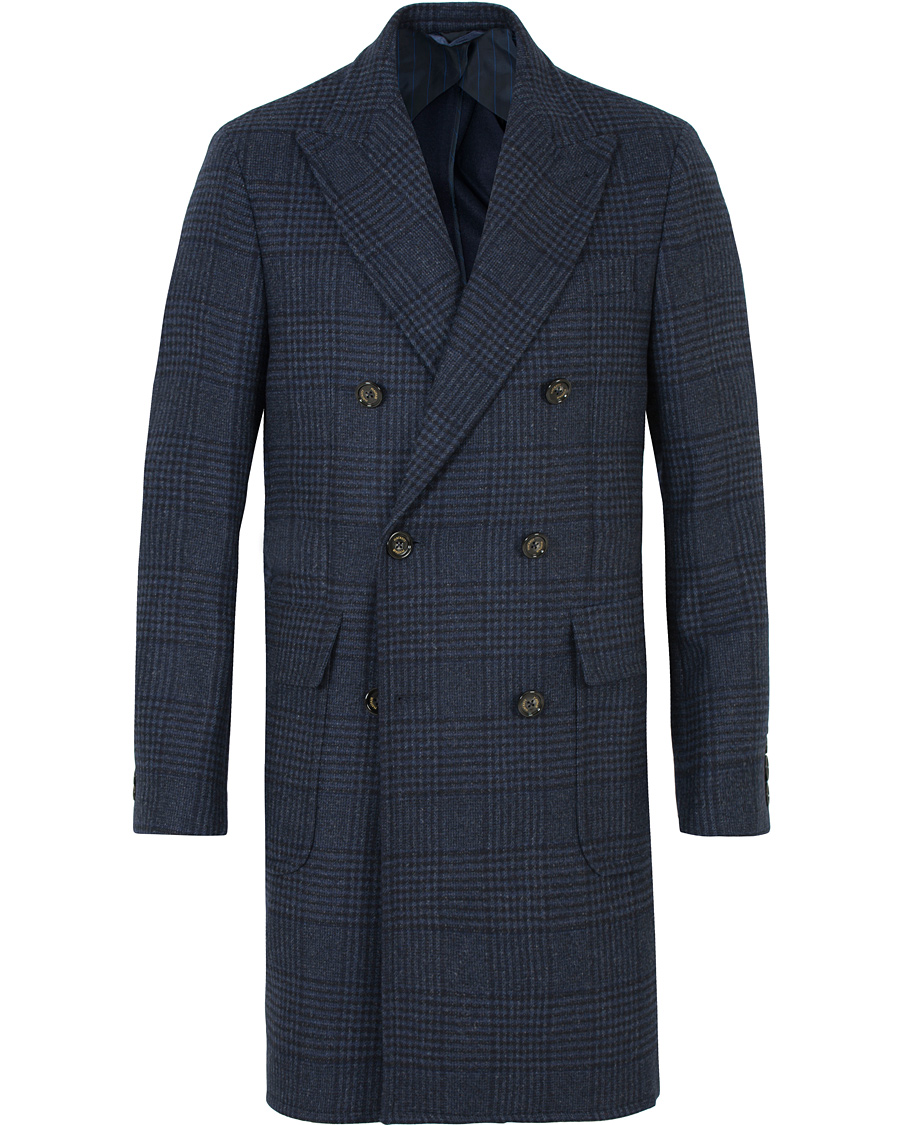 Heren | Jassen | Hackett | Double Face Check Wool Coat Navy