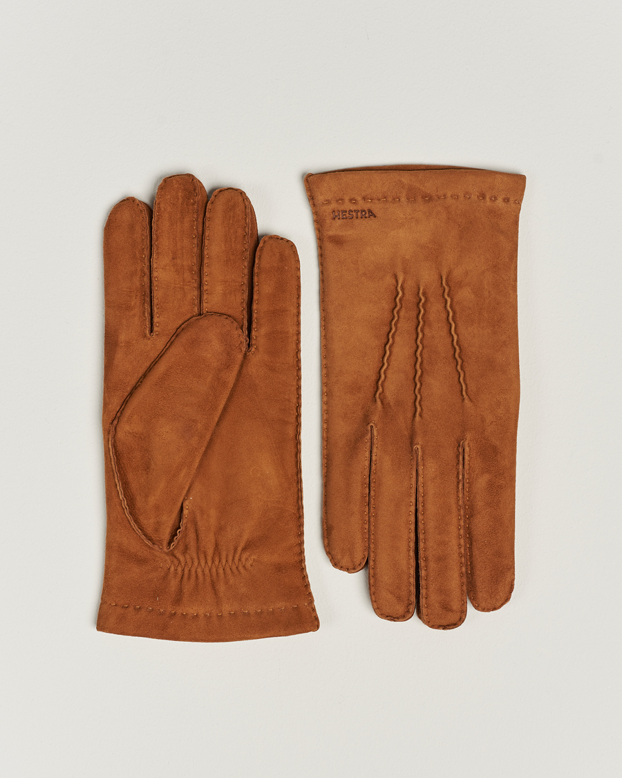Heren | Hestra Arthur Wool Lined Suede Glove Cognac | Hestra | Arthur Wool Lined Suede Glove Cognac