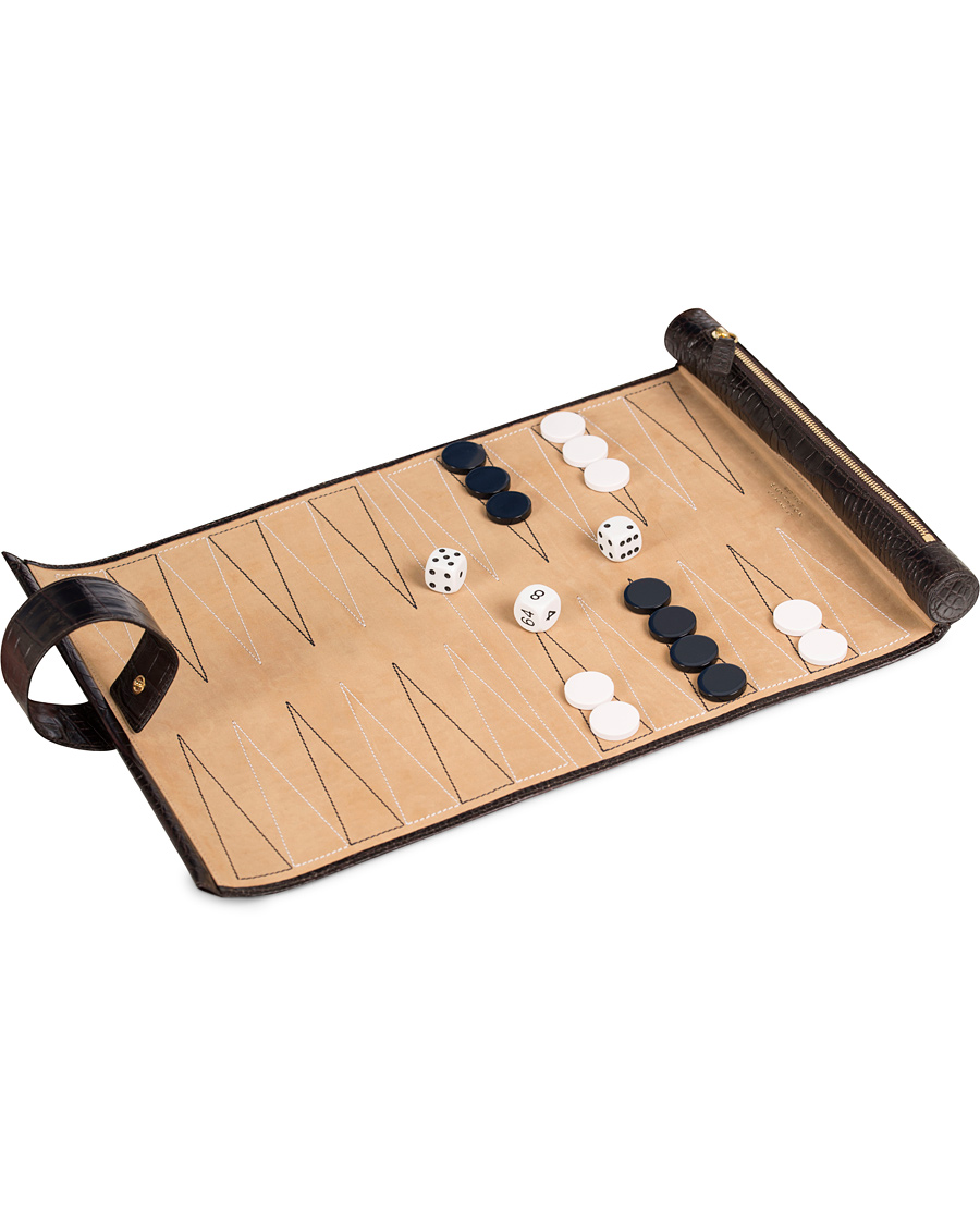 Homme | Smythson Brown Mara Travel Backgammon Roll Brown Printed Calf | Smythson | Brown Mara Travel Backgammon Roll Brown Printed Calf