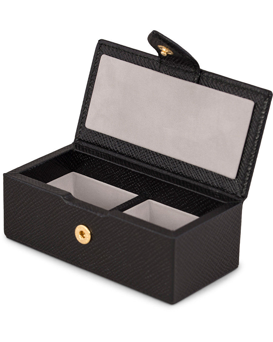 Homme | Smythson Panama Mini Cufflink Box Black Printed Calf | Smythson | Panama Mini Cufflink Box Black Printed Calf