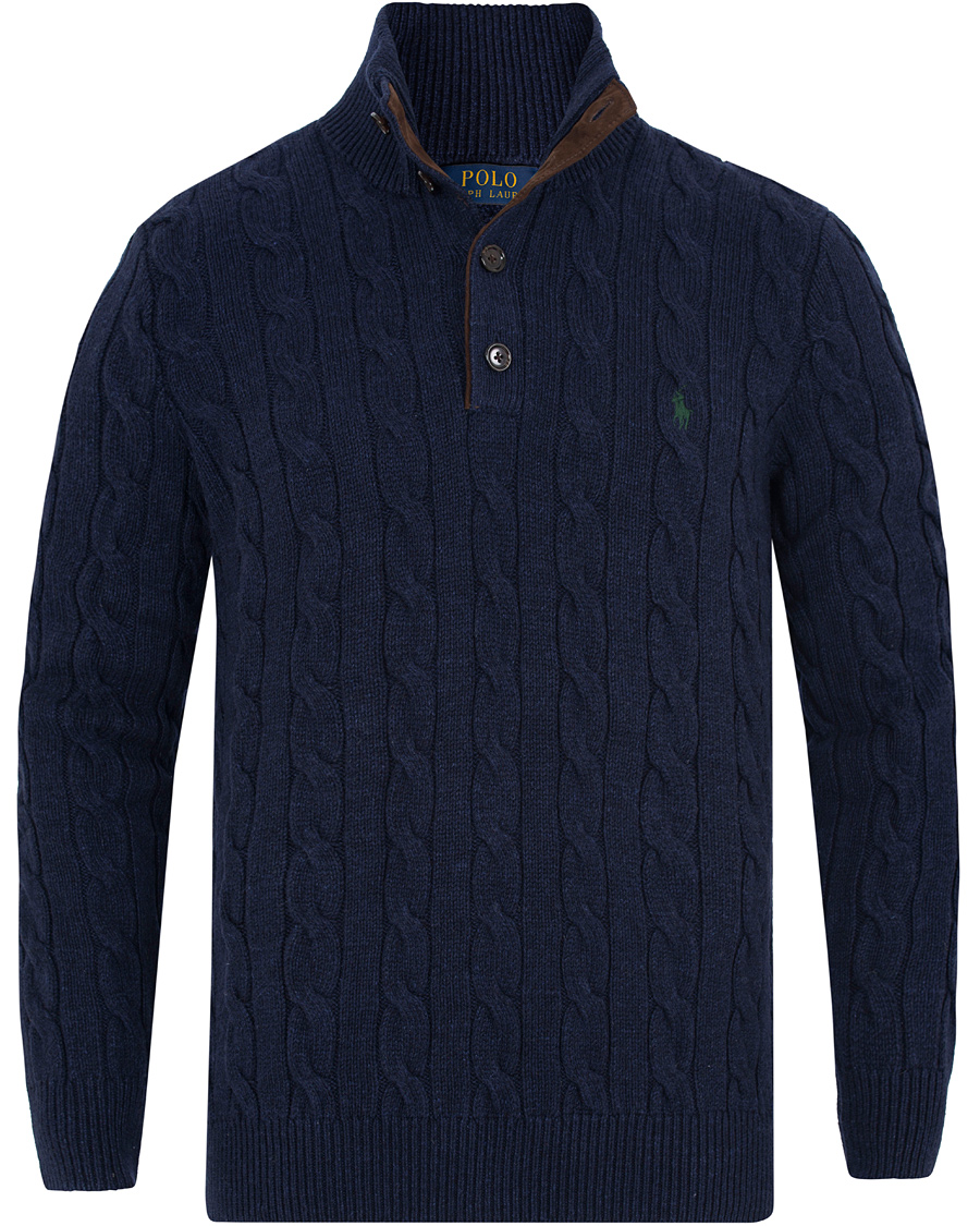 Homme | Pulls Et Tricots | Polo Ralph Lauren | Knitted Cable Tussah Silk Half Button Navy Heather