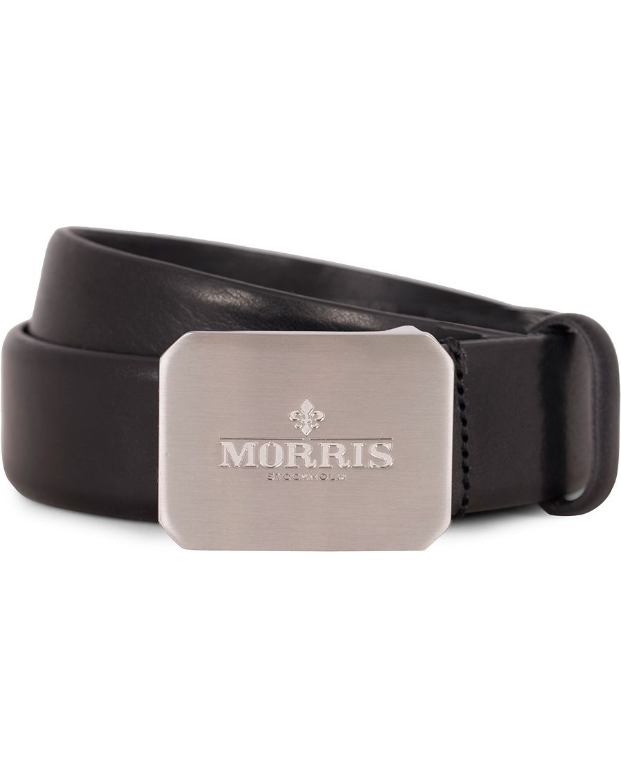 Homme | Morris Plated Logo Leather 3,5 cm Belt Black | Morris | Plated Logo Leather 3,5 cm Belt Black